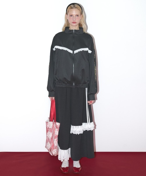 flower line frill jersey フリルジャージ ブラック idem（イデム）の「flower line frill jersey / フリルデザイン