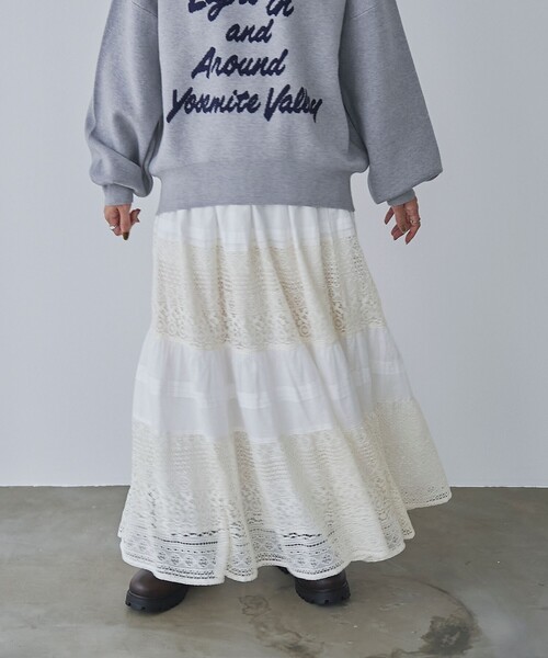 coen(コーエン)の「MARKET(マーケット)レース切替コットンギャザースカート(スカート・レディース・ブラック/オフホワイト・FREE)」の3枚目の写真