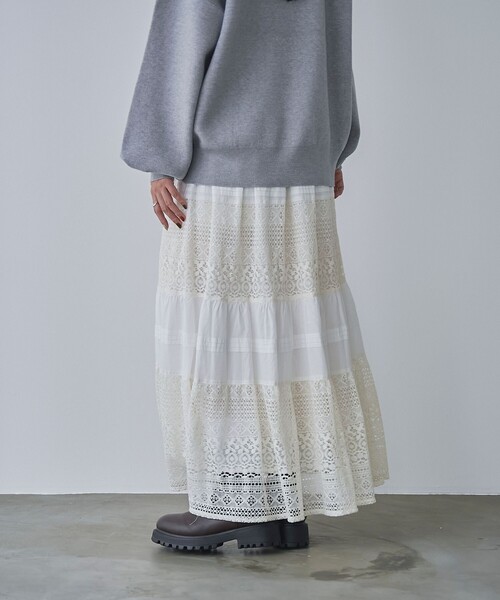 coen(コーエン)の「MARKET(マーケット)レース切替コットンギャザースカート(スカート・レディース・ブラック/オフホワイト・FREE)」の5枚目の写真