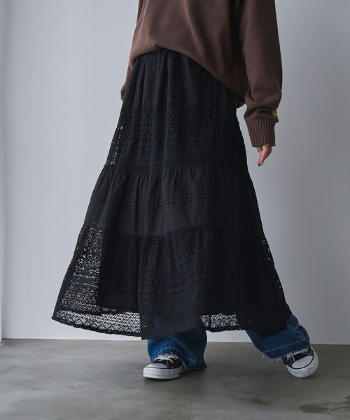 coen(コーエン)の「MARKET(マーケット)レース切替コットンギャザースカート(スカート・レディース・ブラック/オフホワイト・FREE)」の11枚目の写真