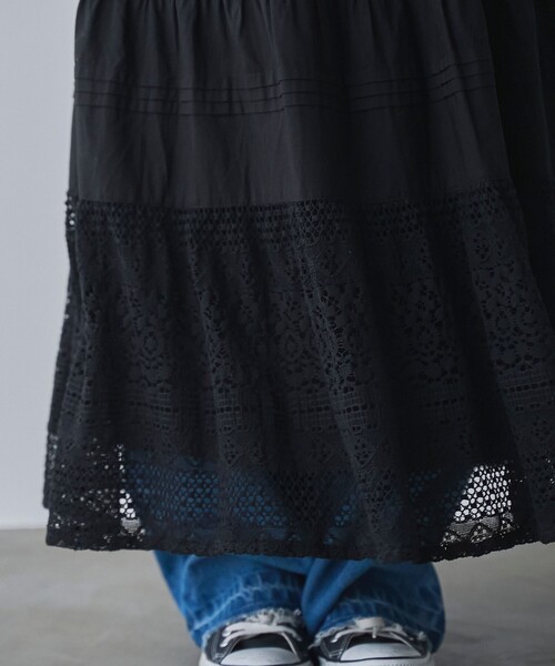 coen(コーエン)の「MARKET(マーケット)レース切替コットンギャザースカート(スカート・レディース・ブラック/オフホワイト・FREE)」の14枚目の写真