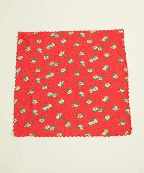 Dot＆Stripes CHILD WOMAN（ドットアンドストライプス　チャイルドウーマン）の「☆ラインフラワープリント スカラップスカーフ（バンダナ/スカーフ・レディース・レッド/ブラウン・FREE）」の9枚目の写真