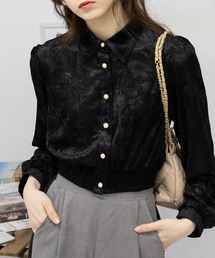 pumpkin port（パンプキンポート）の「ベロア ボリューム袖裾シャーリングブラウス（シャツ/ブラウス）」