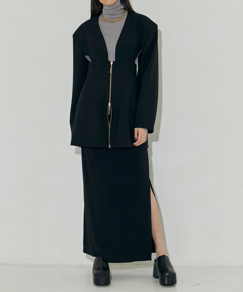 MUKASA(ムカサ)の「【MUKASA/ムカサ】SEPARATED JACKET MINI DRESS/ジャケット/ワンピース/セパレート(ノーカラージャケット・レディース・ブラック・2/1)」の3枚目の写真
