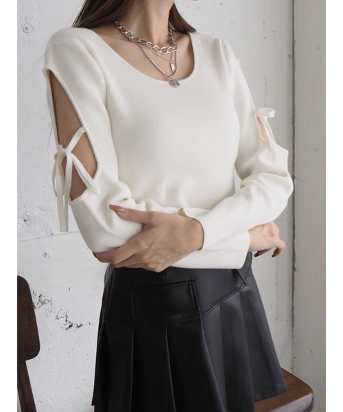 オープンアームリボンニットトップス（ニット/セーター）｜EVRIS（エヴリス）