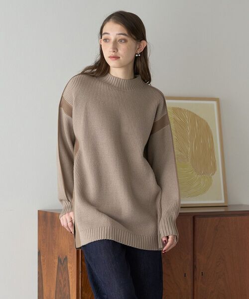 YECCA VECCA(イェッカヴェッカ)の「配色ラインニット(ニット/セーター・レディース・ベージュ/グリーン/杢グレー・FREE)」の1枚目の写真