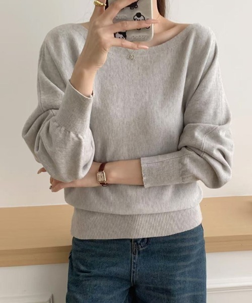 COCOMOMO(ココモモ)の「2way ボートネックニット ワンショルダートップス(ニット/セーター・レディース・ライトグレー/ブラウン/ピンク/ワインレッド/ダークグレー/ライトブラウン/アイボリー/ブラック・FREE)」の10枚目の写真