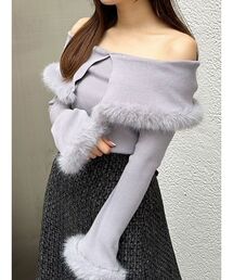 MERCURYDUO | オフショルフェイクファーニット(ニット/セーター)