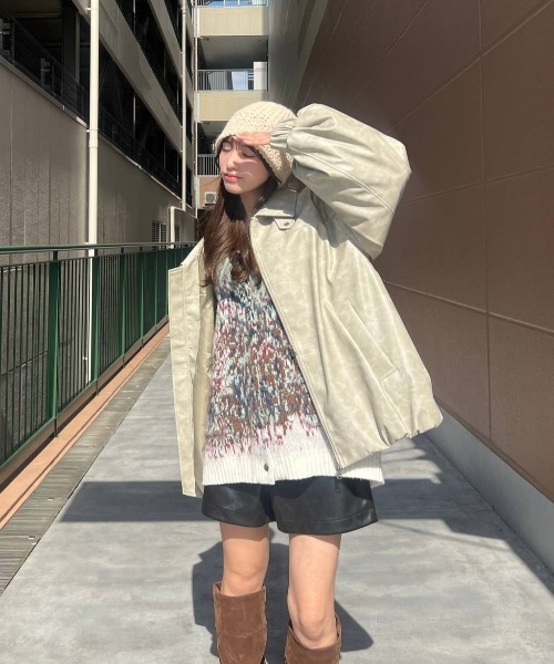 ヴィンテージパファーレザーブルゾン【中綿入りで冬の防寒も