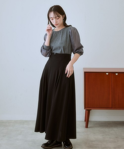 nissen（ニッセン）の「シアーボリューム袖リブカットソー（Tシャツ/カットソー・レディース・チャコールグレー/ブラック/グレイッシュベージュ/ブラウン・L/S/LL/M/3L/4L/5L/6L）」の16枚目の写真