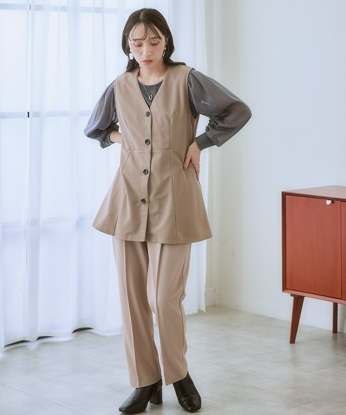 nissen（ニッセン）の「シアーボリューム袖リブカットソー（Tシャツ/カットソー・レディース・チャコールグレー/ブラック/グレイッシュベージュ/ブラウン・L/S/LL/M/3L/4L/5L/6L）」の18枚目の写真