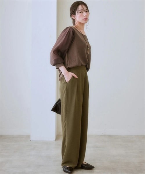 nissen（ニッセン）の「シアーボリューム袖リブカットソー（Tシャツ/カットソー・レディース・チャコールグレー/ブラック/グレイッシュベージュ/ブラウン・L/S/LL/M/3L/4L/5L/6L）」の7枚目の写真