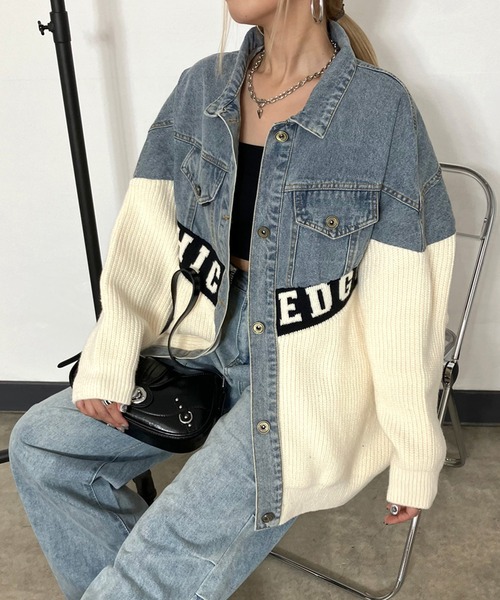 セール】デニム切替ニットカーディガン（カーディガン/ボレロ）｜non