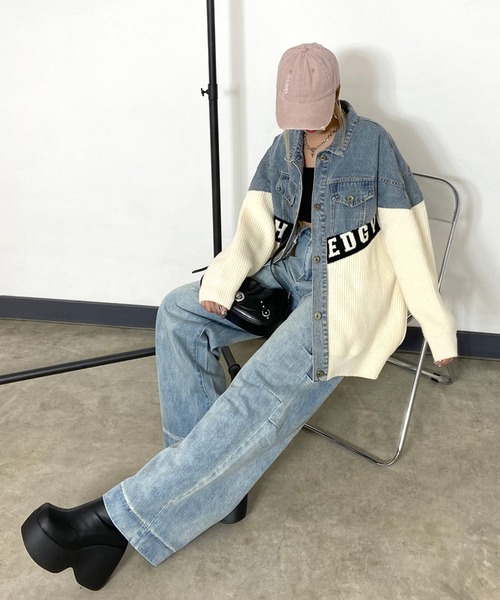non-hedge(ノンヘッジ)の「デニム切替ニットカーディガン(カーディガン/ボレロ・レディース・ベージュ/ブラック/オフホワイト・FREE)」の10枚目の写真