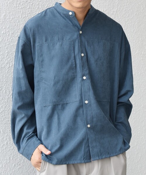 SHIPS any（シップス エニィ）の「SHIPS any:〈洗濯機可能〉フェード ピーチスキン バンドカラー シャツ◇（シャツ/ブラウス・メンズ・オリーブ/ブラック/ブルー/キャメル/ダークオリーブ/ロイヤルブルー・LARGE/MEDIUM/SMALL）」の6枚目の写真