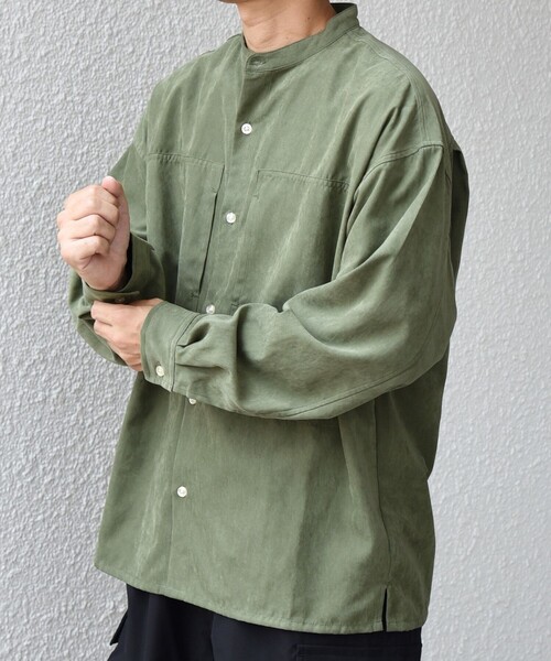 SHIPS any（シップス エニィ）の「SHIPS any:〈洗濯機可能〉フェード ピーチスキン バンドカラー シャツ◇（シャツ/ブラウス・メンズ・オリーブ/ブラック/ブルー/キャメル/ダークオリーブ/ロイヤルブルー・LARGE/MEDIUM/SMALL）」の4枚目の写真