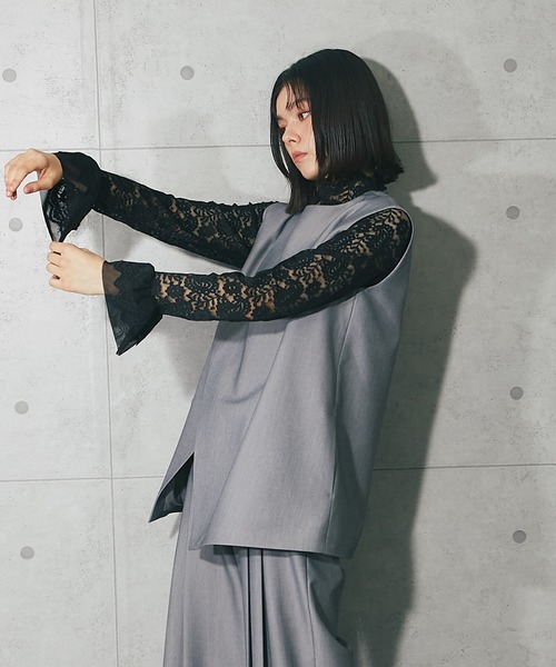 ANOTHER S（アナザーエス）の「フリル袖レースブラウス（Tシャツ/カットソー・レディース・ホワイト/ブラック/アイボリー・FREE）」の9枚目の写真