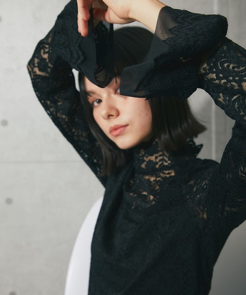 ANOTHER S（アナザーエス）の「フリル袖レースブラウス（Tシャツ/カットソー・レディース・ホワイト/ブラック/アイボリー・FREE）」の7枚目の写真