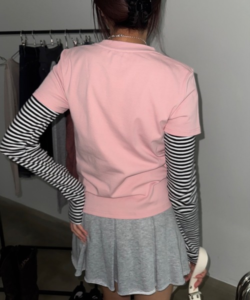 SHAGGIE(シャギー)の「キラキラストーンミニタイトTシャツ(Tシャツ/カットソー・レディース・チャコールグレー/レッド/ピンク/ホワイト/ブルー/ブラウン・FREE)」の18枚目の写真