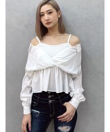 GYDA | キャミレイヤードオフショルペプラムシャツ(シャツ/ブラウス)