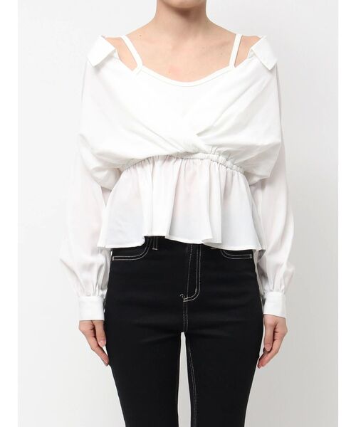 GYDA(ジェイダ)の「キャミレイヤードオフショルペプラムシャツ(シャツ/ブラウス・レディース・オフホワイト/ブルー・FREE)」の22枚目の写真