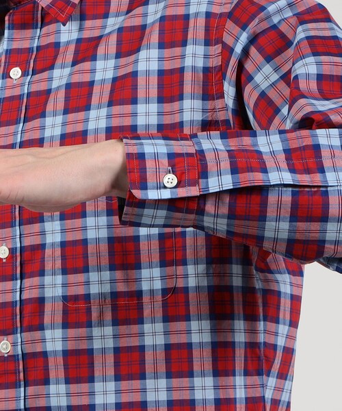 TOMORROWLAND カジュアルシャツ M 赤x紺(チェック)