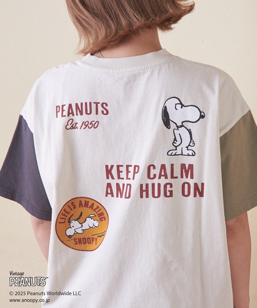 CUBE SUGAR（キューブシュガー）の「PEANUTS(ピーナッツ)21/-OE天竺スヌーピーTシャツ（Tシャツ/カットソー・レディース・ナチュラル/カーキ/マルチ/スミクロ/レッド・M）」の17枚目の写真