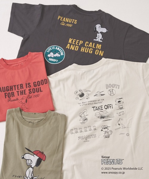 CUBE SUGAR（キューブシュガー）の「PEANUTS(ピーナッツ)21/-OE天竺スヌーピーTシャツ（Tシャツ/カットソー・レディース・ナチュラル/カーキ/マルチ/スミクロ/レッド・M）」の16枚目の写真