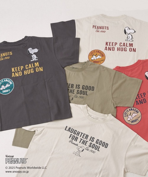 CUBE SUGAR（キューブシュガー）の「PEANUTS(ピーナッツ)21/-OE天竺スヌーピーTシャツ（Tシャツ/カットソー・レディース・ナチュラル/カーキ/マルチ/スミクロ/レッド・M）」の15枚目の写真