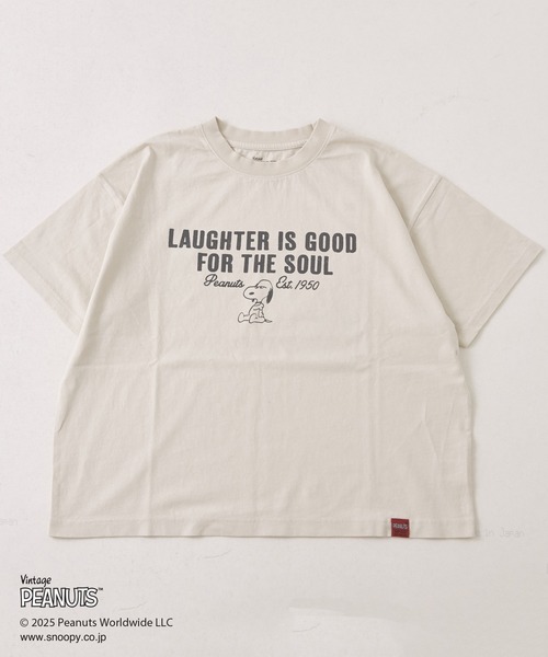 CUBE SUGAR（キューブシュガー）の「PEANUTS(ピーナッツ)21/-OE天竺スヌーピーTシャツ（Tシャツ/カットソー・レディース・ナチュラル/カーキ/マルチ/スミクロ/レッド・M）」の12枚目の写真
