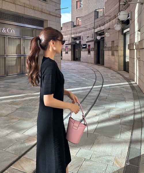 KOBE LETTUCE（コウベレタス）の「［ 岡部あゆみさんコラボ ］ リップルボーダーポロカラーニットワンピース（ワンピース・レディース・その他/ブラック/ライトピンク/ホワイト×ブラック/ブルー系・M）」の10枚目の写真