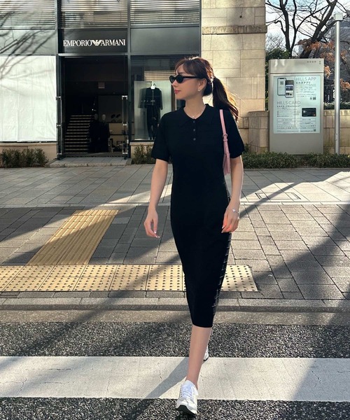 KOBE LETTUCE（コウベレタス）の「［ 岡部あゆみさんコラボ ］ リップルボーダーポロカラーニットワンピース（ワンピース・レディース・その他/ブラック/ライトピンク/ホワイト×ブラック/ブルー系・M）」の11枚目の写真