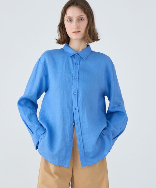 美品　マカフィー　ベルギーリネン レギュラーカラーシャツ　ネイビー 美品 マカフィー ベルギーリネン レギュラーカラーシャツ