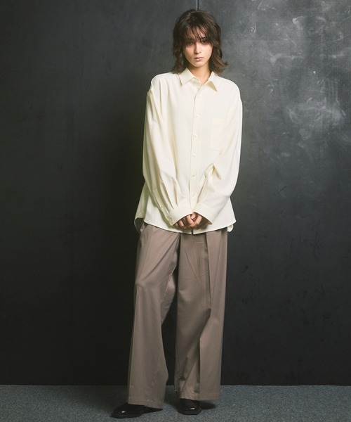 UNISEX》Wool Mix Continuous Tow-Tuck Wide Pants/ウールミックス