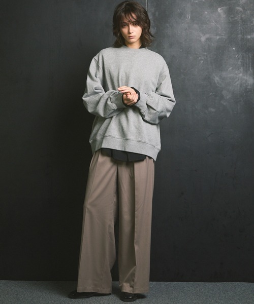 UNISEX》Wool Mix Continuous Tow-Tuck Wide Pants/ウールミックス
