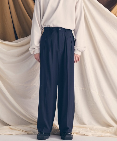 UNISEX》Wool Mix Continuous Tow-Tuck Wide Pants/ウールミックス