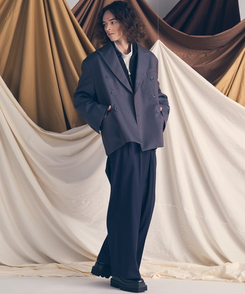 UNISEX》Wool Mix Continuous Tow-Tuck Wide Pants/ウールミックス