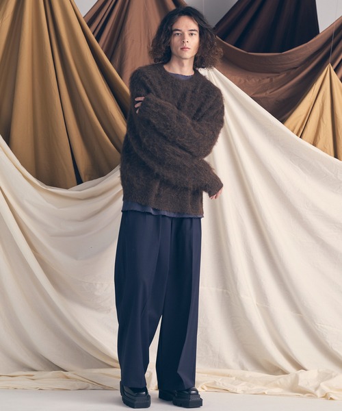 メゾンスペシャル ウールミックスコンティニュアスツータックワイドパンツ ブラウン UNISEX》Wool Mix Continuous Tow-Tuck Wide Pants/ウールミックス
