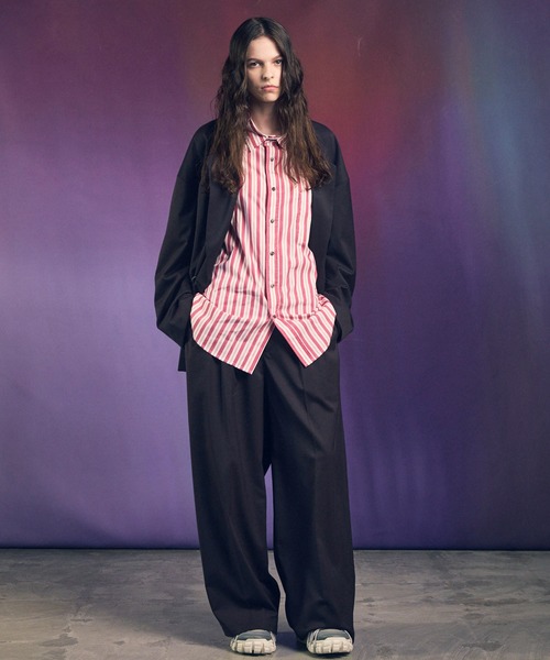 UNISEX》Wool Mix Continuous Tow-Tuck Wide Pants/ウールミックス