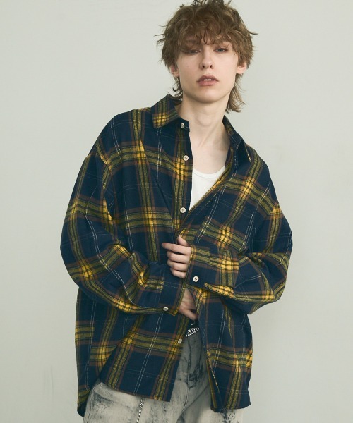 Shoowtime（ショウタイム）の「oversized casual check shirt / オーバーサイズカジュアルチェックシャツ（シャツ/ブラウス・メンズ・ブラウン系/イエロー系/レッド系・MEDIUM/LARGE/X-LARGE）」の3枚目の写真