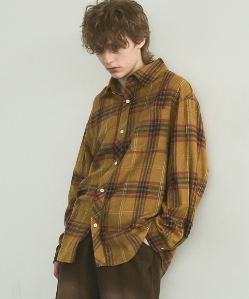 Shoowtime（ショウタイム）の「oversized casual check shirt / オーバーサイズカジュアルチェックシャツ（シャツ/ブラウス・メンズ・ブラウン系/イエロー系/レッド系・MEDIUM/LARGE/X-LARGE）」の9枚目の写真