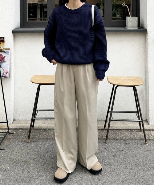 LE MORE（リモア）の「ルーズフィット畦編みニット（ニット/セーター・レディース・アイボリー/ネイビー・FREE）」の11枚目の写真