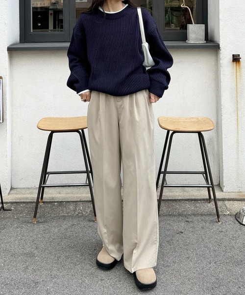 LE MORE（リモア）の「ルーズフィット畦編みニット（ニット/セーター・レディース・アイボリー/ネイビー・FREE）」の12枚目の写真