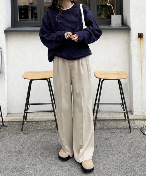 LE MORE（リモア）の「ルーズフィット畦編みニット（ニット/セーター・レディース・アイボリー/ネイビー・FREE）」の16枚目の写真