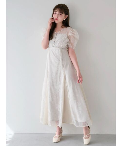 dazzlin(ダズリン)の「ラメチュールレースパイピングドレス(ドレス・レディース・ブルー/アイボリー/ブラック・SMALL/MEDIUM)」の5枚目の写真