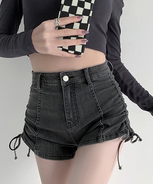 d.i.a. サイドリング　ショーパン　レース付き　新品未着用 セール】サイド シャーリング リボン デニム ショート パンツ