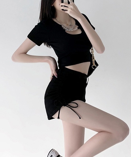 d.i.a. サイドリング　ショーパン　レース付き　新品未着用 セール】サイド シャーリング リボン デニム ショート パンツ