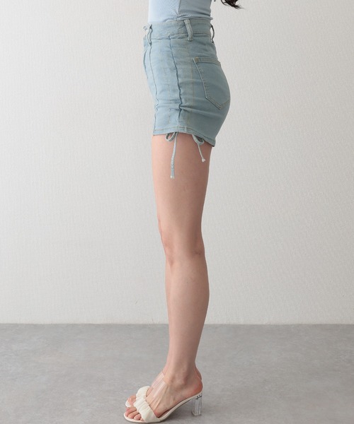 Lace Ladies(レースレディース)の「サイド シャーリング リボン デニム ショート パンツ(デニムパンツ・レディース・ブラック/ブルー/グレー・S/M/L/XL)」の17枚目の写真