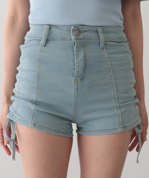 Lace Ladies(レースレディース)の「サイド シャーリング リボン デニム ショート パンツ(デニムパンツ・レディース・ブラック/ブルー/グレー・S/M/L/XL)」の19枚目の写真