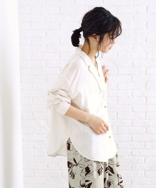 THE SHOP TK （ザ ショップ ティーケー ）の「テーラードカラーシャツ【洗える】（シャツ/ブラウス・レディース・ダークブラウン/アイボリー・12/13）」の5枚目の写真